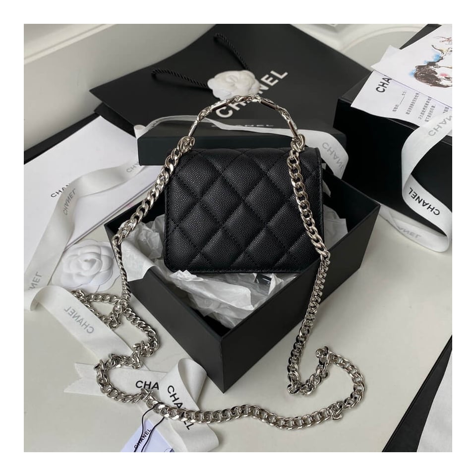 Chanel Enamel Handle Clutch with Chain in Grained Calfskin view 7
