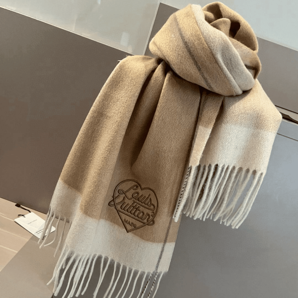 Louis Vuitton Monogram Heart Cashmere Scarf Beige For Women 180cm view 5