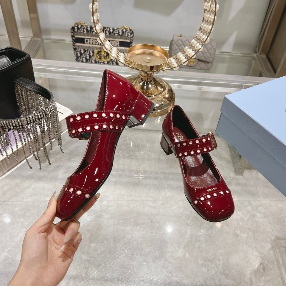 Prada Patent Leather Mary Jane Pumps Red view 4