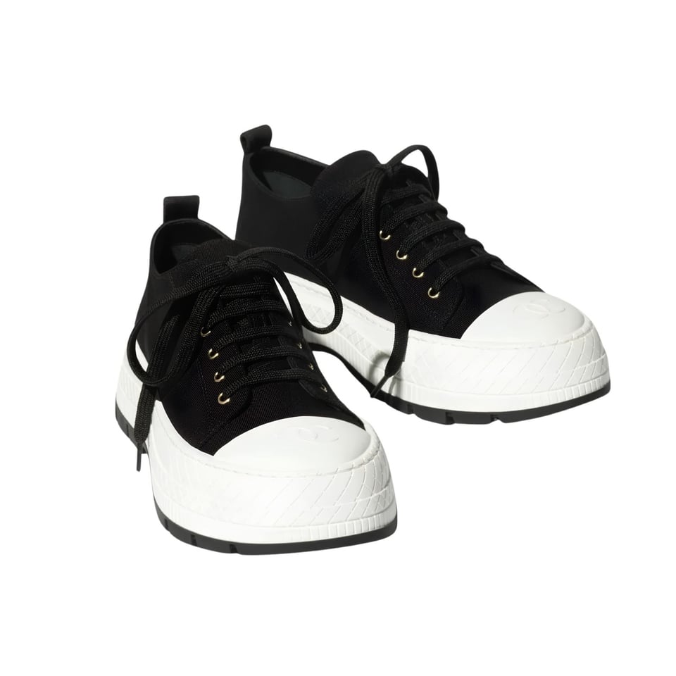 Chanel Canvas Sneakers with Rubber Cap-Toe Black &amp; White G39855
