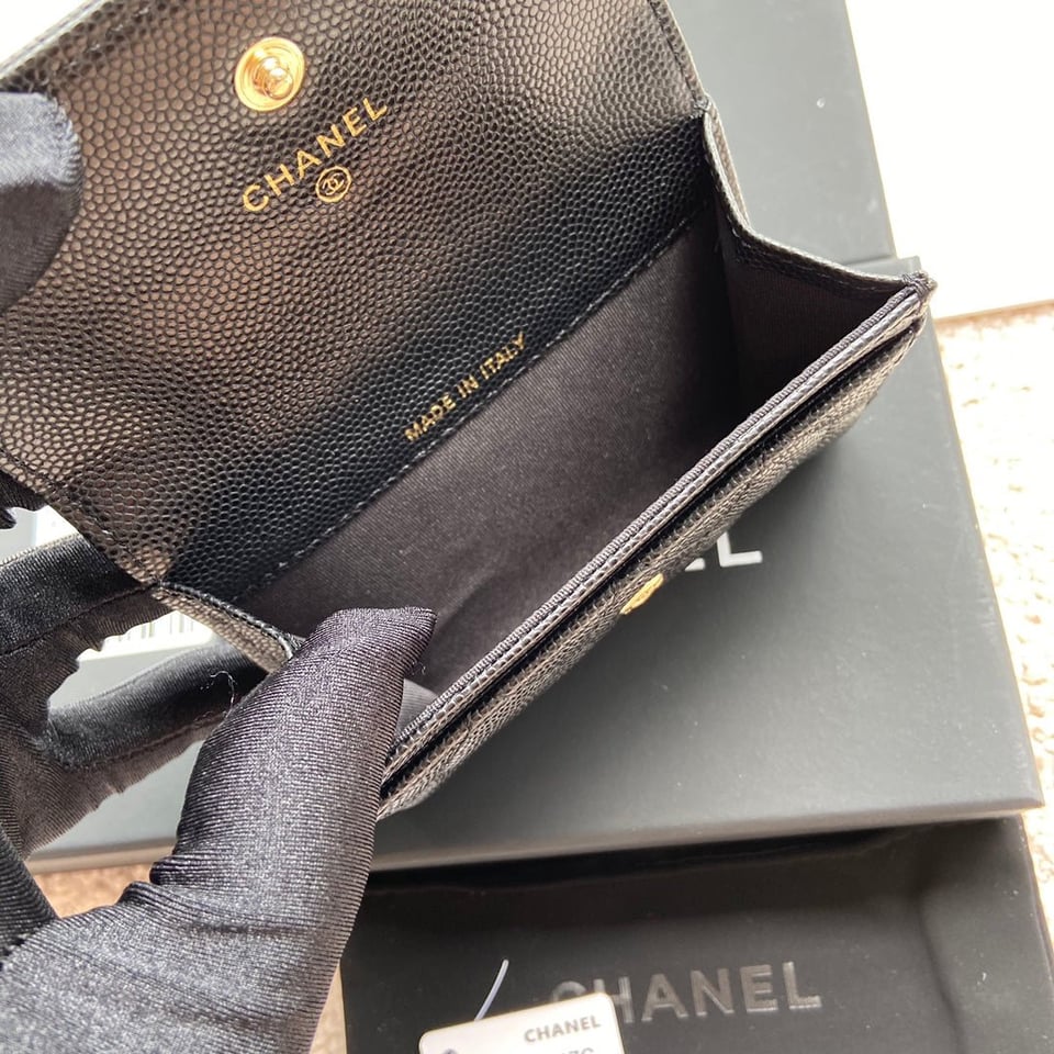Chanel Small Wallet 11Cm Black Caviar Light Gold Leather Hardware view 3