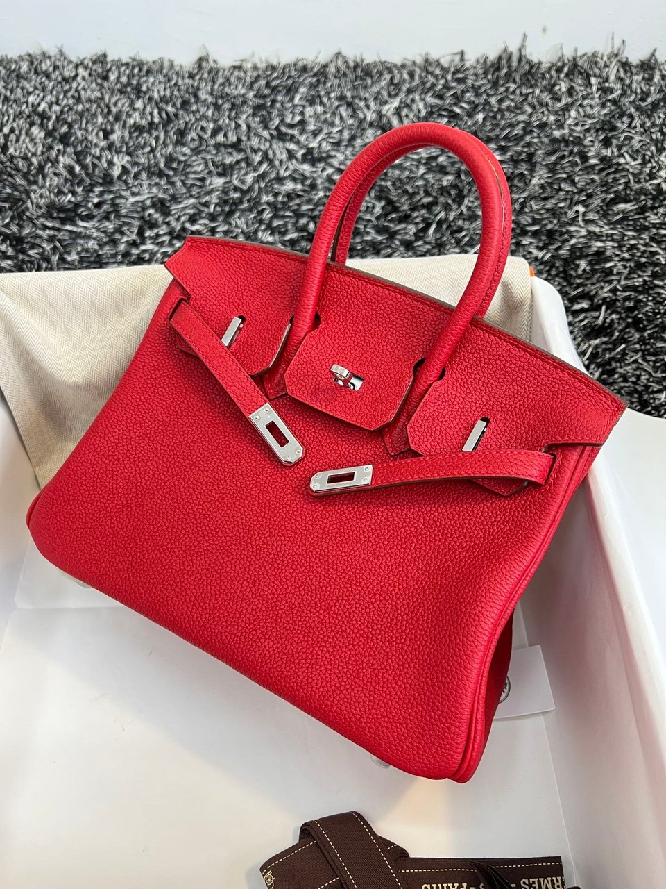 Hermes Birkin 25Cm Red Togo Leather Silver Hardware view 3
