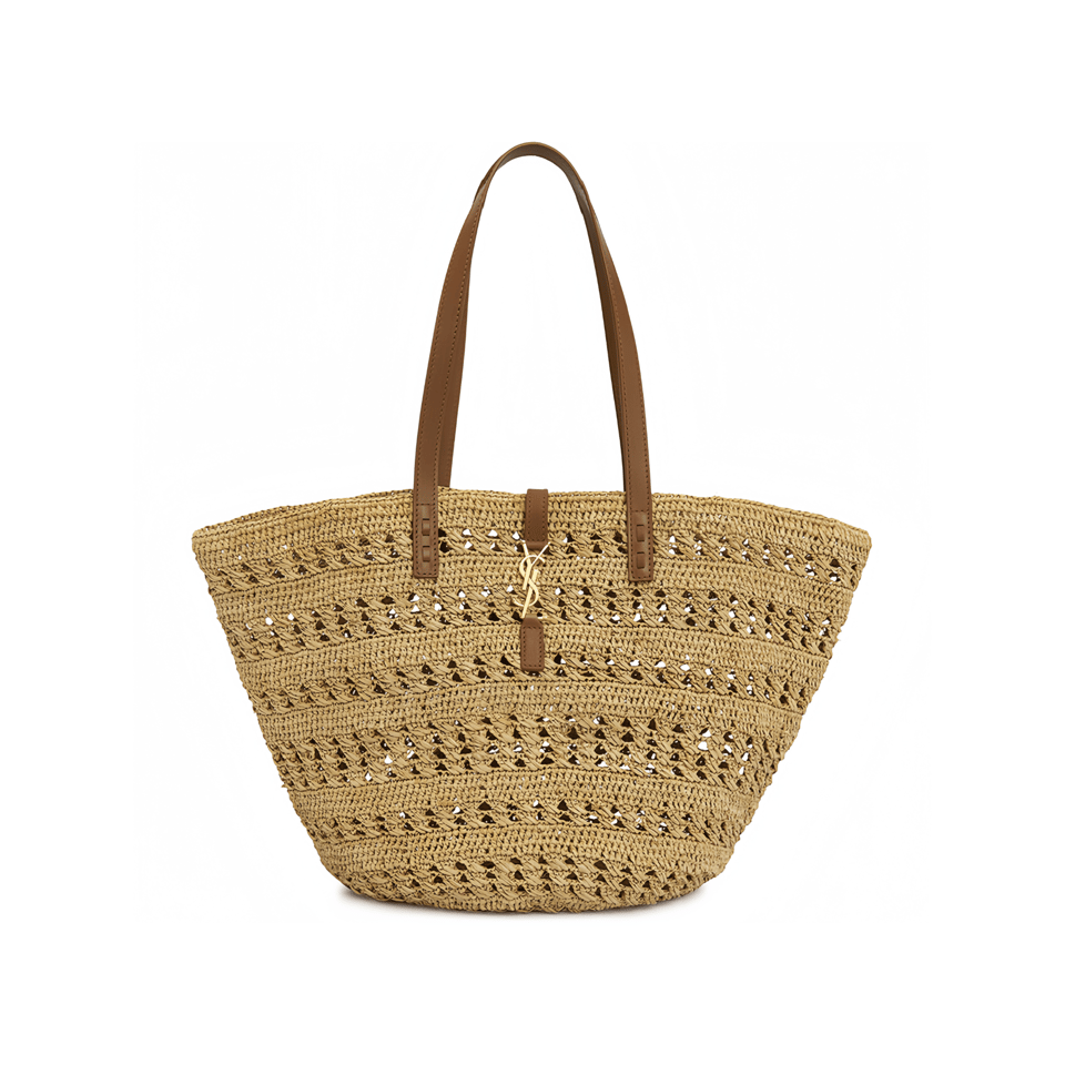Saint Laurent Panier Medium Bag in Crochet Raffia and Smooth Leather 42cm view 2