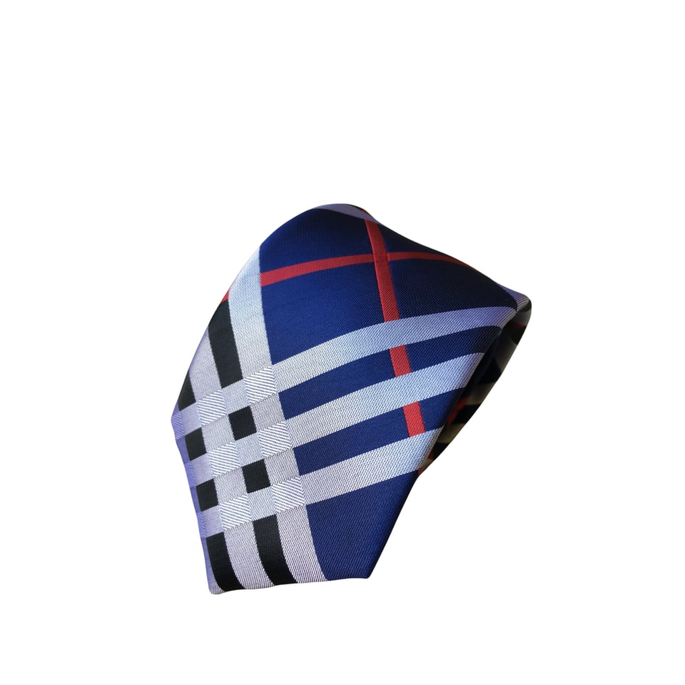 Burberry Blue Modern Check Silk Tie For Men