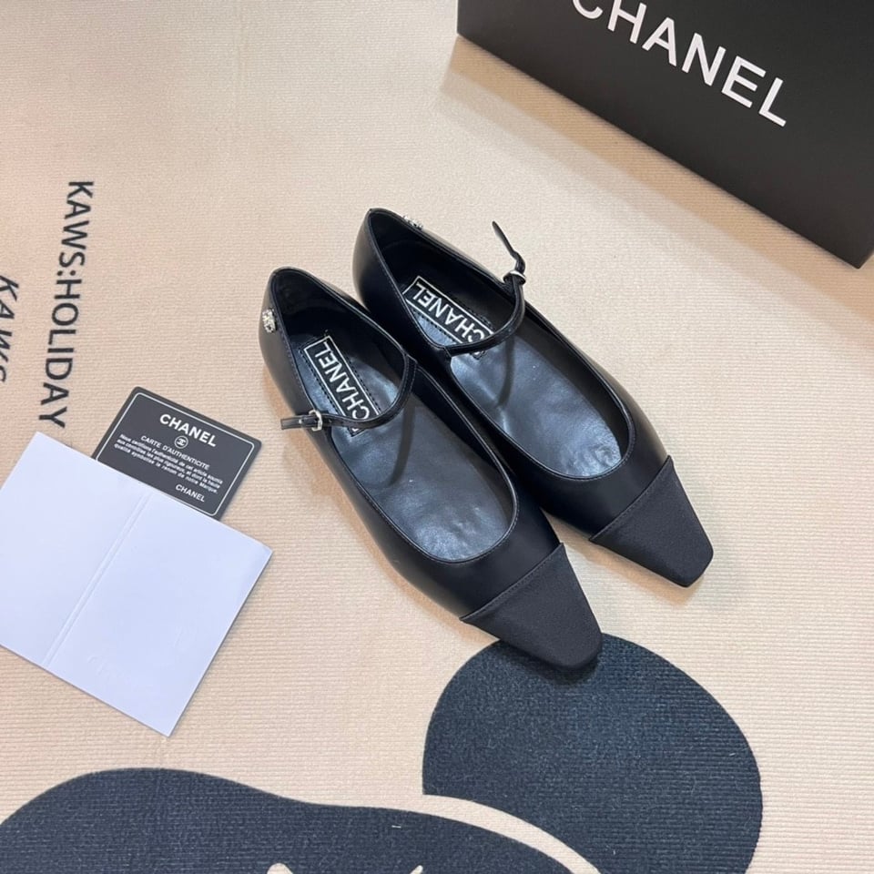 Chanel Square Toe Ballet Flats Black view 9