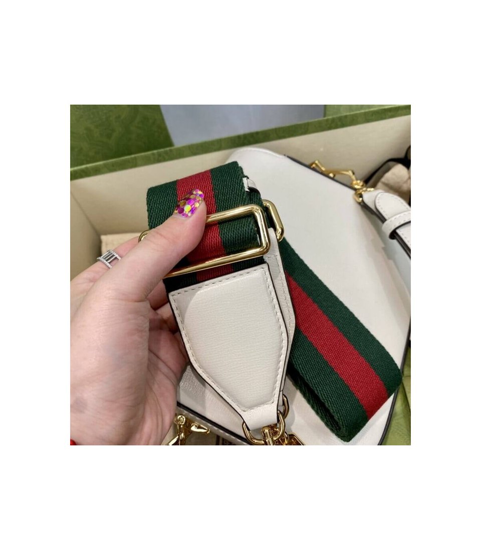 Gucci Horsebit 1955 Mini Bag in White Leather 20.5cm/8.1in view 18