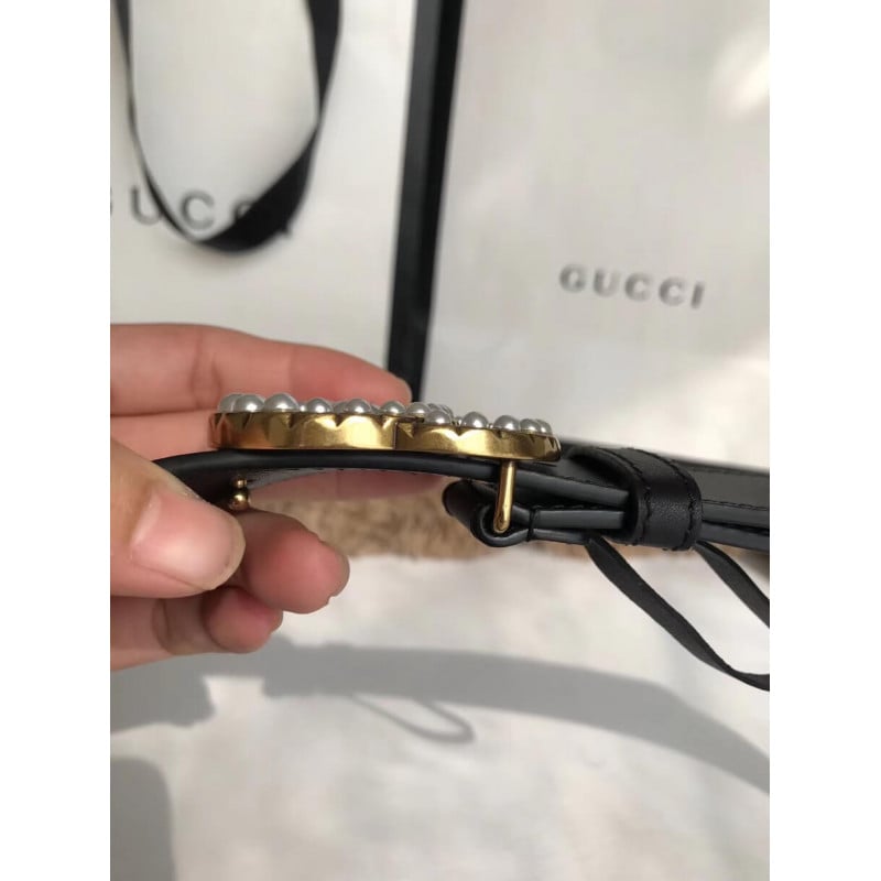 Gucci 30mm Leather Belt With Pearl Double G 453260 view 4