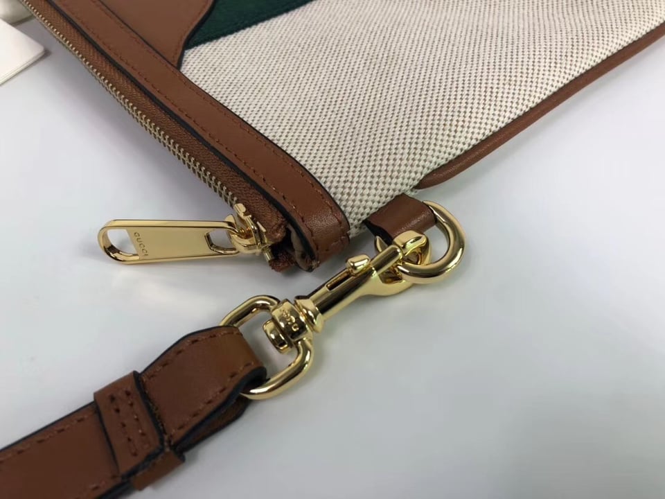 ucci Vintage Canvas Pouch Beige Green Red Stripe 11.5in/29cm For Men view 5