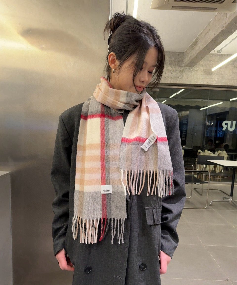 Burberry Cashmere Scarf Beige Stripe For Women 180cm view 6