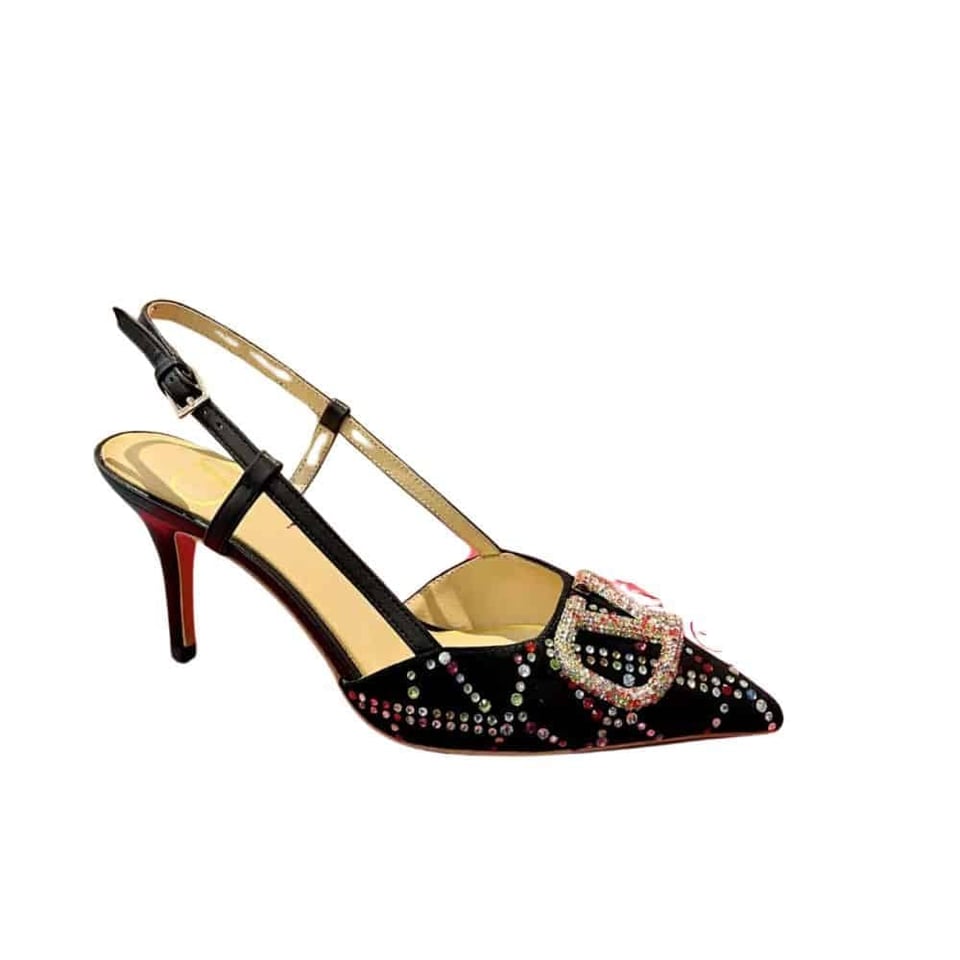 Valentino Vlogo Signature Back Strap Crystal High Heels Black view 2