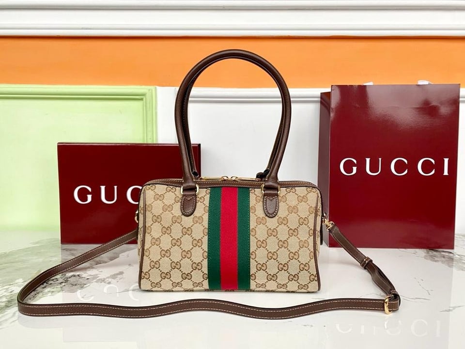 Gucci Borsetto Medium Boston Bag 28cm/11in Sand And Brown ‎866732 view 4