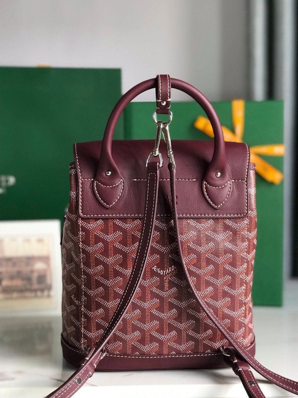 Goyard Alpin Mini Backpack 21 Cm Wine Red Lambskin And Goyardine Canvas view 7