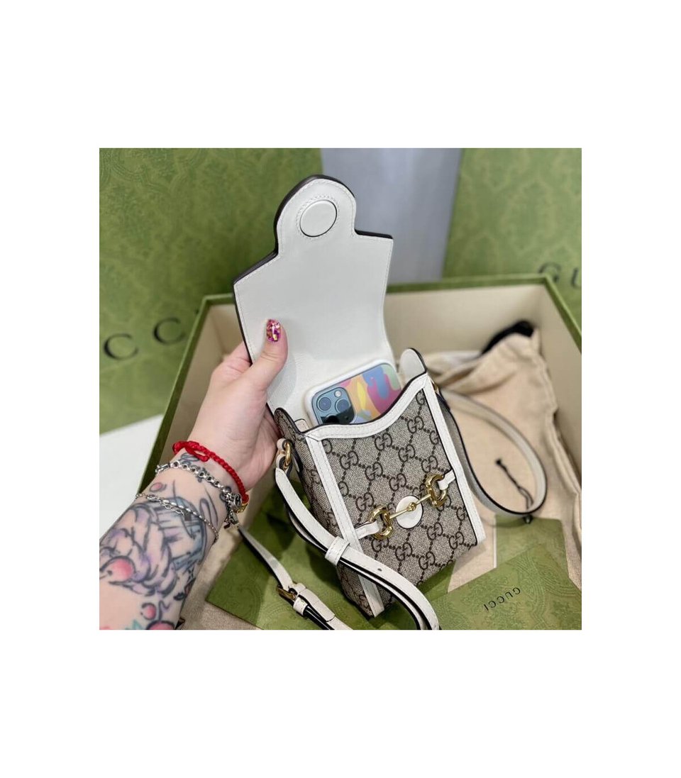 Gucci GG Supreme Horsebit 1955 Mini Bag White view 9