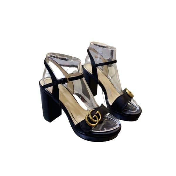 Gucci Gg Leather Heeled Sandal Black view 2