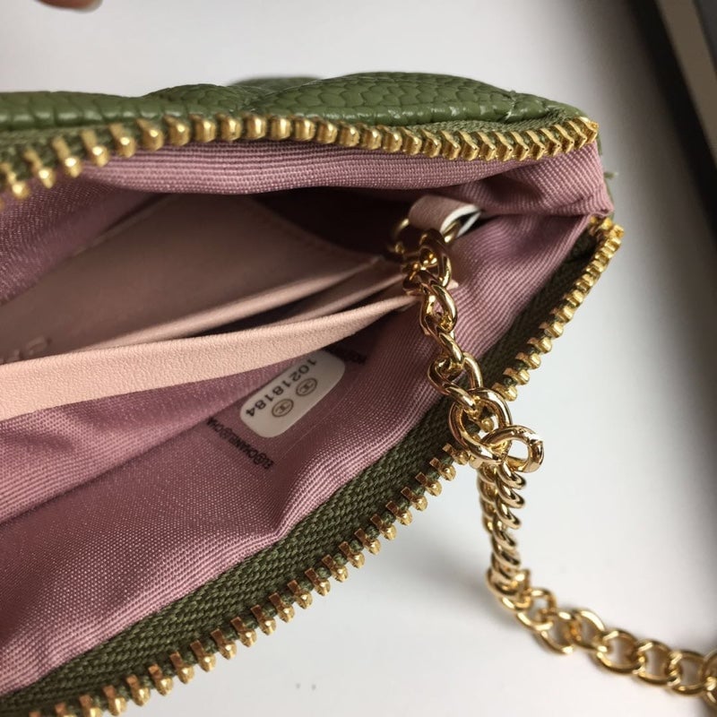 Chanel Classic Small Zipped Pouch 15 Dark Green Calfskin Gold Icon view 8