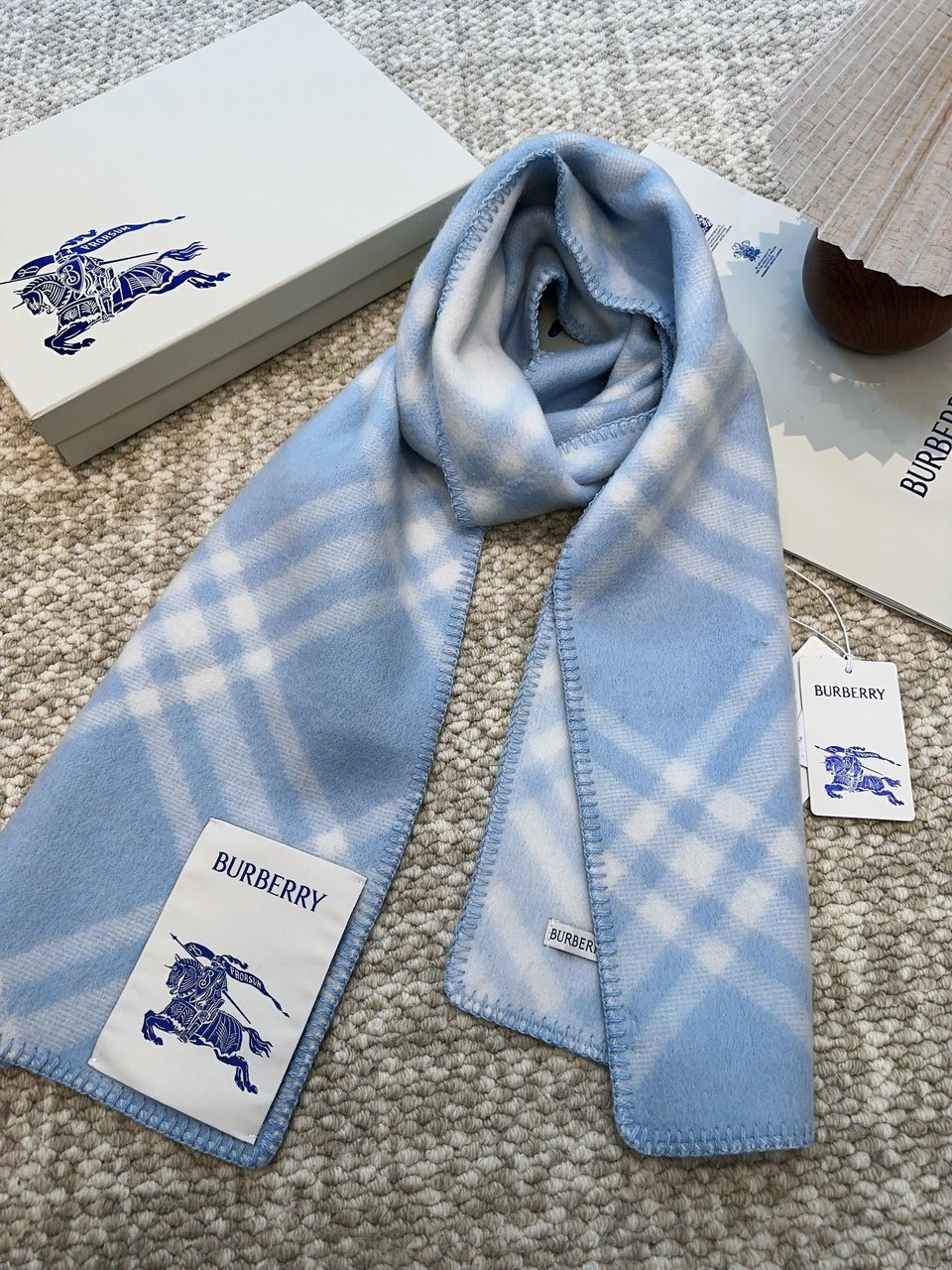 Burberry Cashmere Scarf Blue Plaid Pattern For Women 182cm view 2