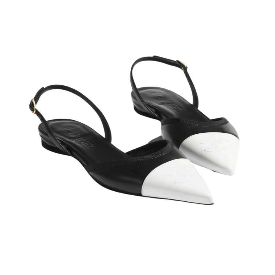 Chanel Chanel Pointed-Toe Slingbacks Black &amp; White Lambskin G39828