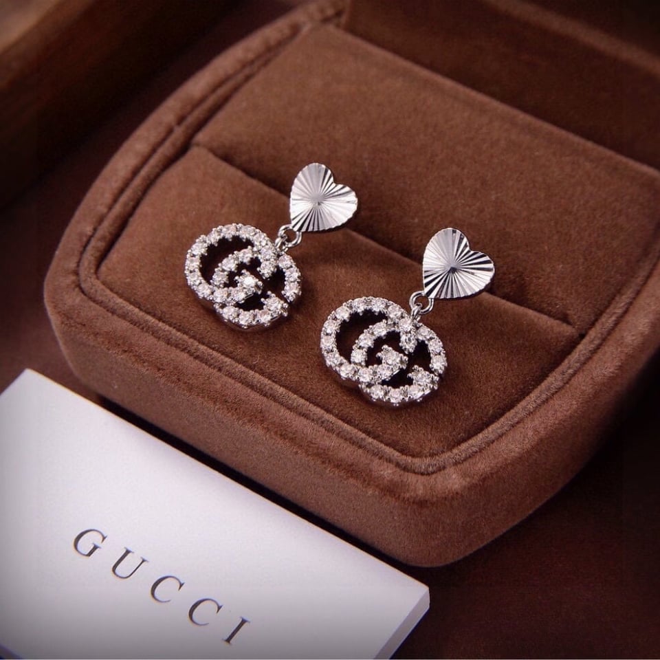 Gucci Gg Heart Earrings Silver With Crystals view 2