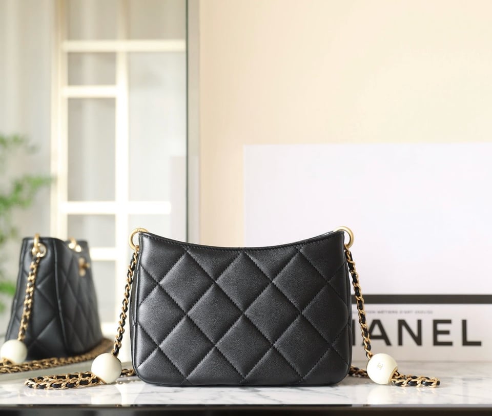 Chanel 24S Hobo Bag 19Cm Black Lambskin Pearl Ball view 3