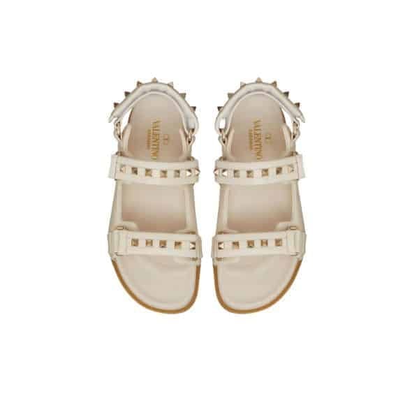 Valentino Garavani Rockstud Flat Sandal In Nappa Leather For Woman In White view 2