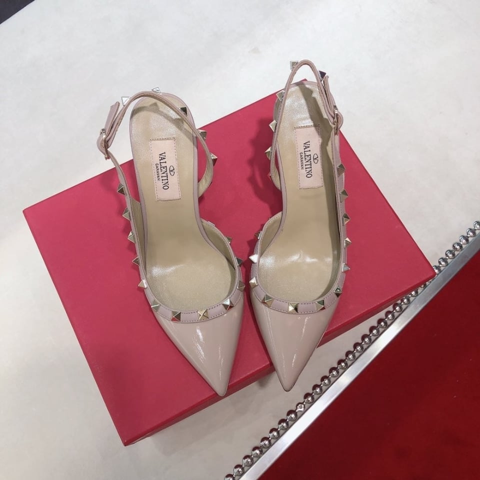 Valentino Garavani Rockstud Patent Leather Strap Pump Beige view 5