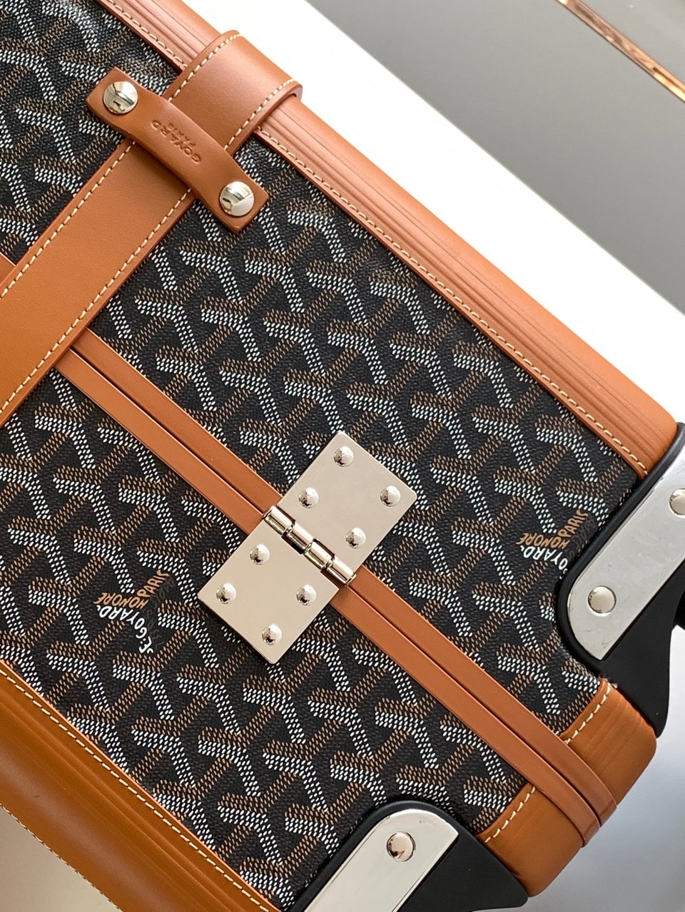 Goyard 50cm Goyardine Canvas &amp; Clamecy Cowhide Bourget PM Trolley Case Black &amp; Tan view 6