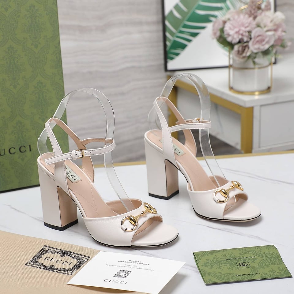 Gucci Women’S Horsebit High Heel Sandal White view 4