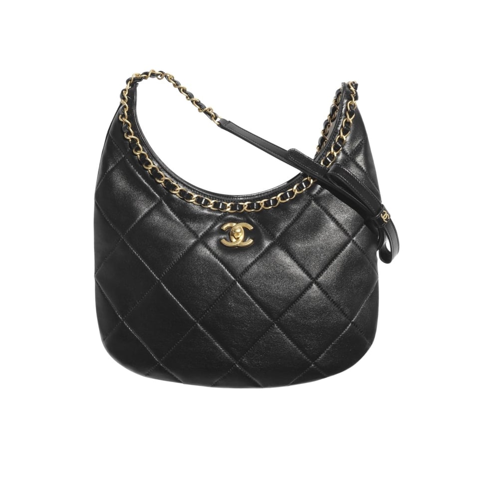Chanel Hobo Handbag Shiny And Gold Tone Black 27Cm/10.6in view 2