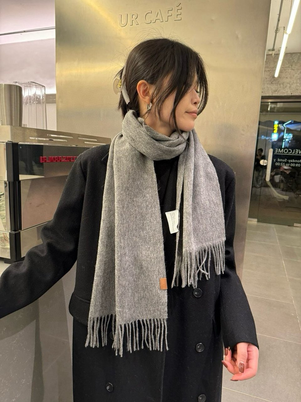 Loewe Mohair Scarf Solid Gray For Women 180cm view 4