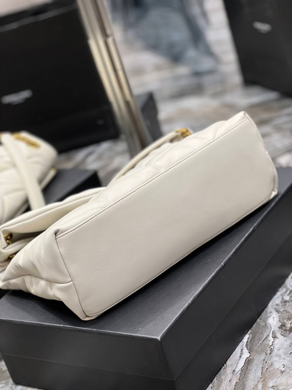 Saint Laurent Puffer Medium Chain Bag In Quilted Blanc Vintage view 6