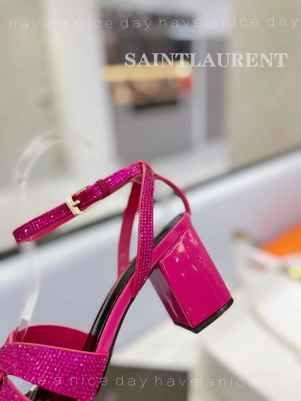 Saint Laurent Tribute Leather Sandals Metallic Pink view 3