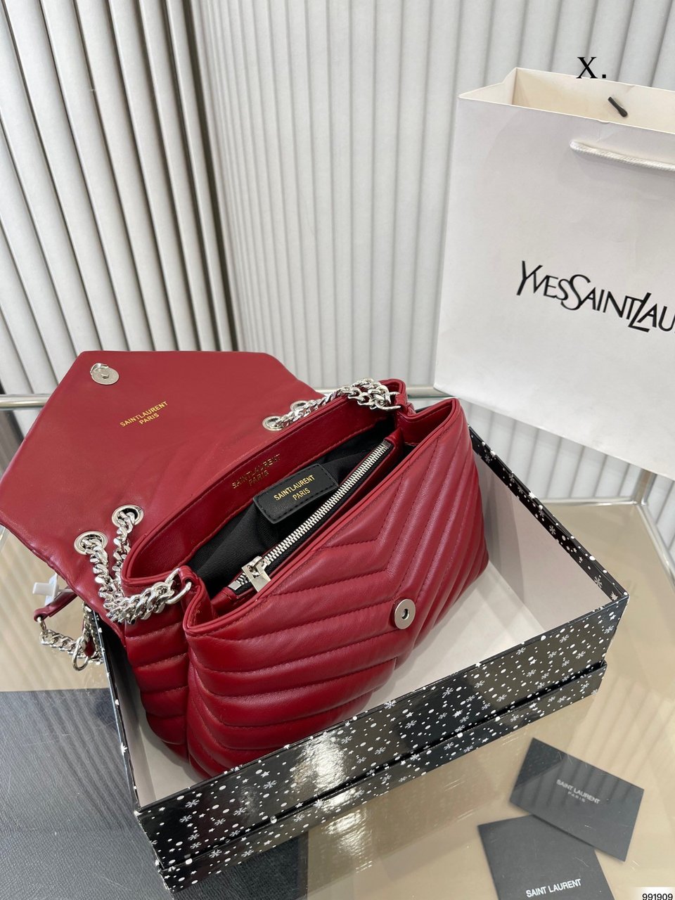Saint Laurent Loulou Small Chain Bag In Quilted “Y” Leather Wine Red view 6