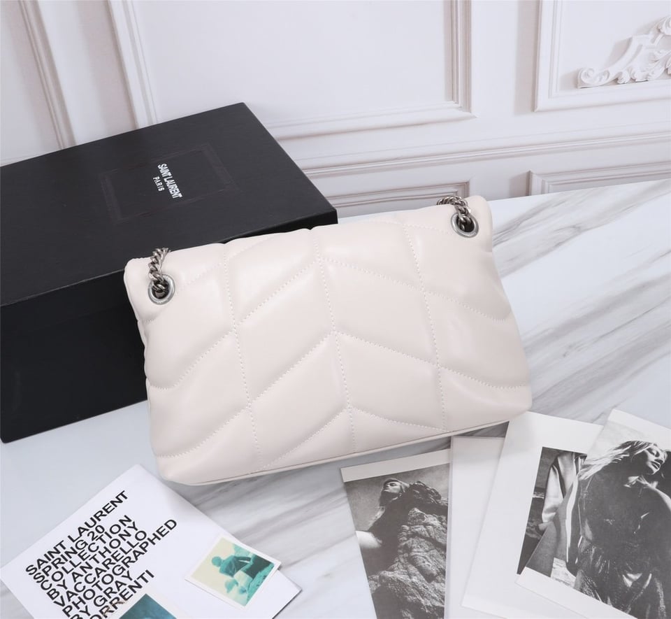 Saint Laurent Loulou Small Chain Bag In Matelasse Y White Silver 29Cm view 8