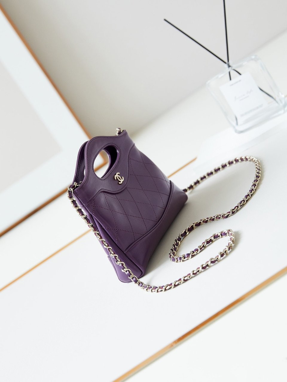 Chanel 24S31 Nano Shopping Bag 17.5Cm Purple Lambskin Gold Hardware view 3