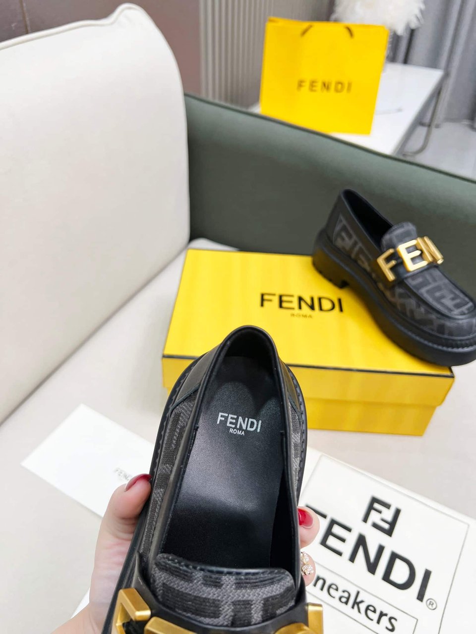 Fendigraphy Ff Leather Loafers Grey view 6