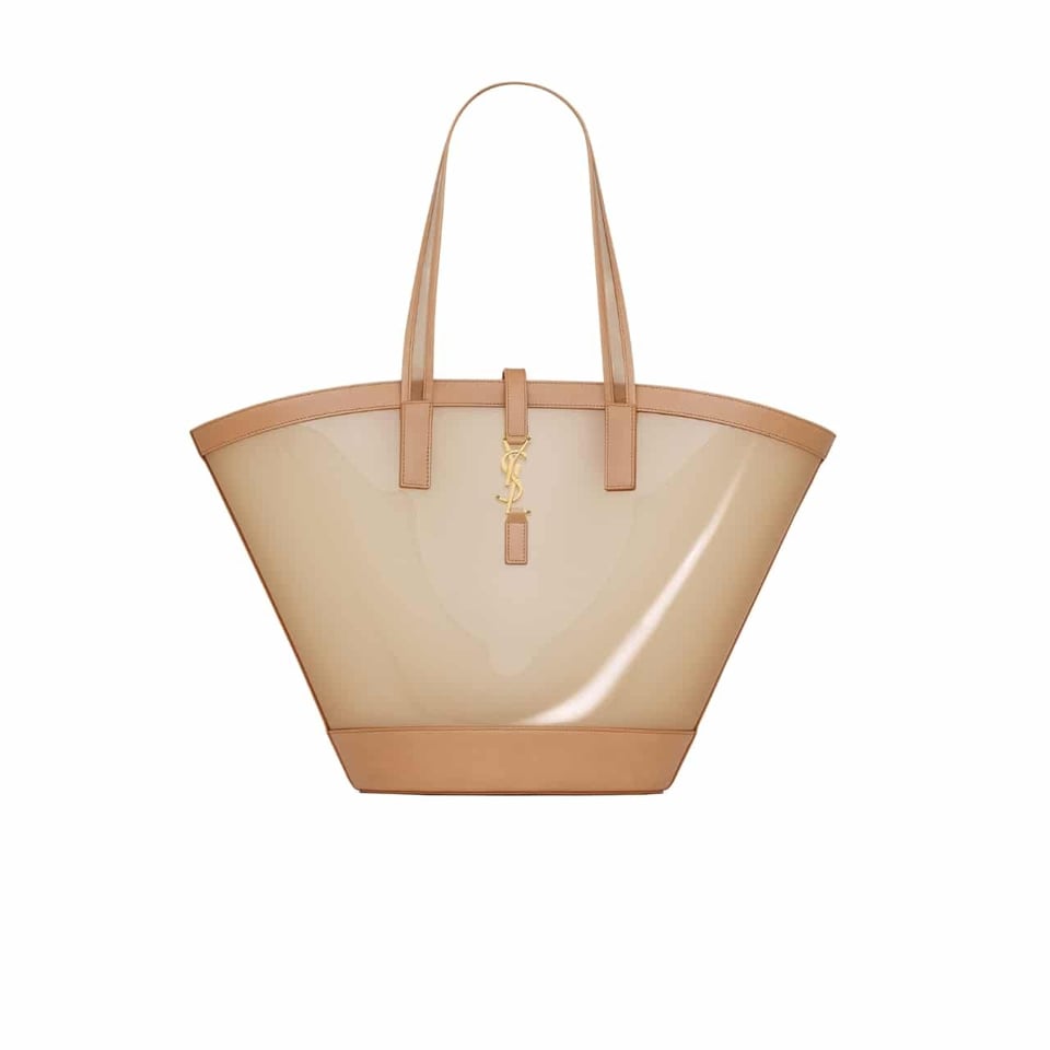 Saint Laurent Panier Medium In Vinyl And Vegetable Tanned Leather Brown 28 Cm view 2