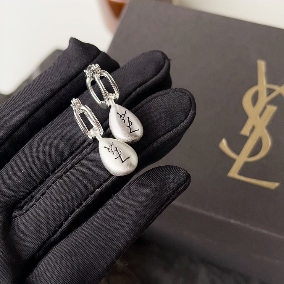Saint Laurent Teardrop Earrings With Ysl Logo Silver view 6