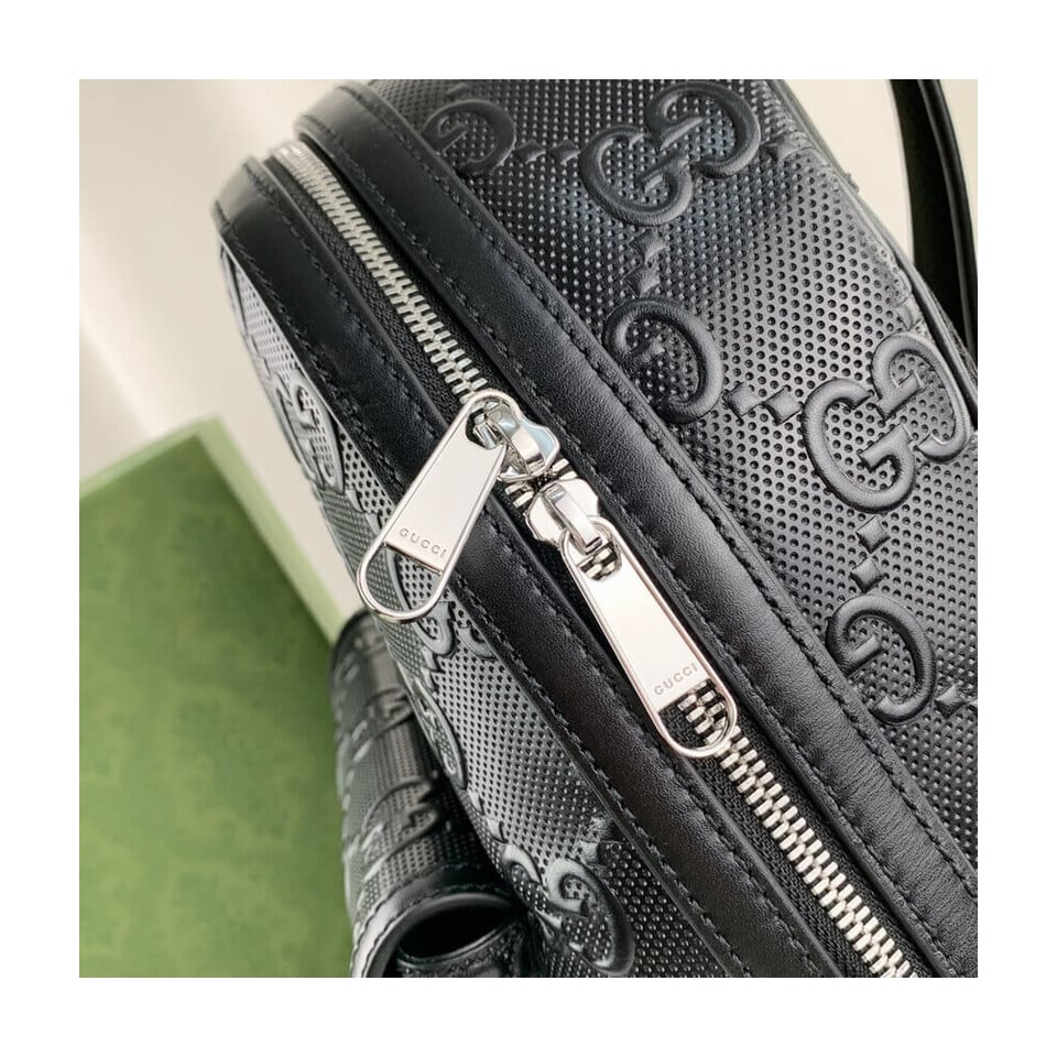 Gucci GG Embossed Backpack in Black Leather view 10