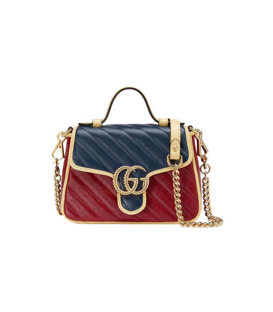 Gucci GG Marmont Mini Bag Blue and Red Leather view 2