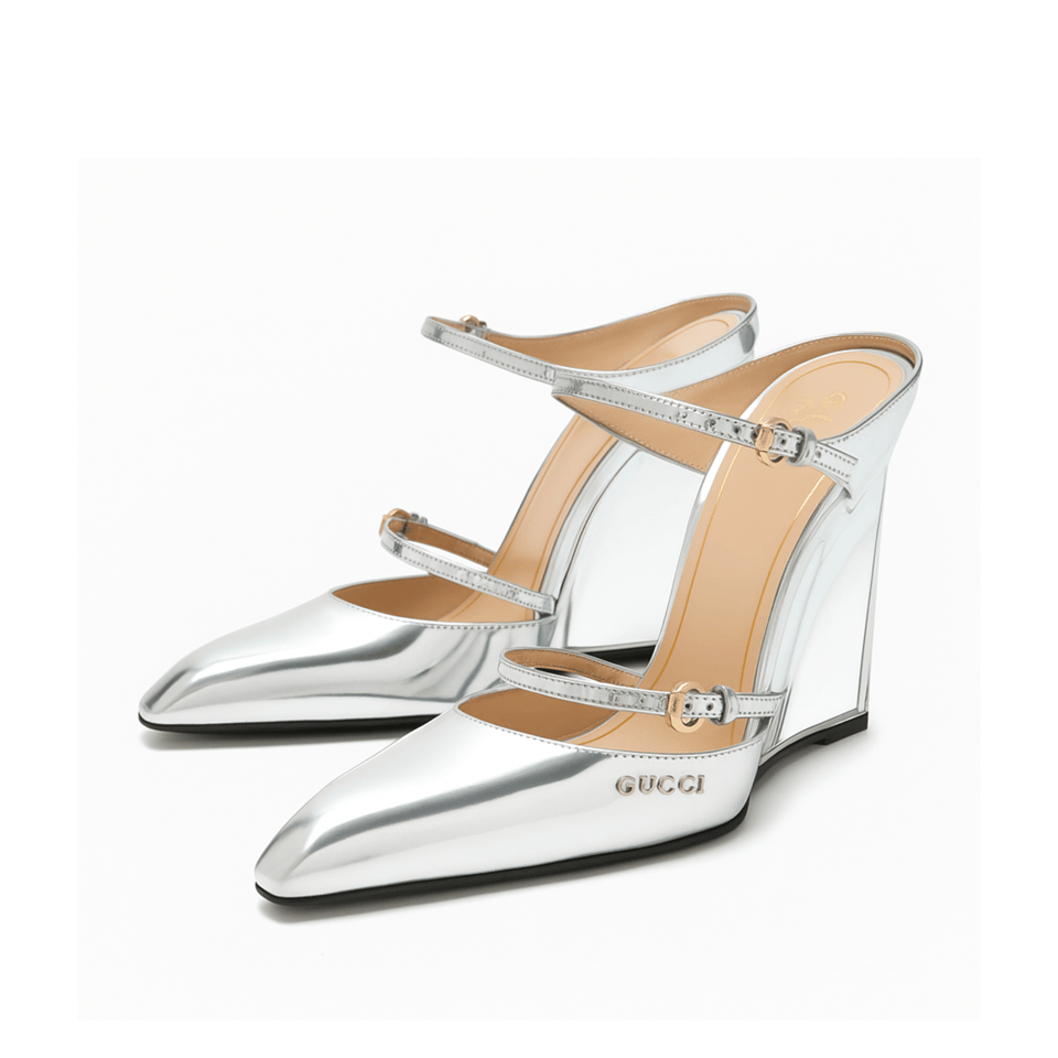 Gucci Women’S Wedge Mule Silver view 2