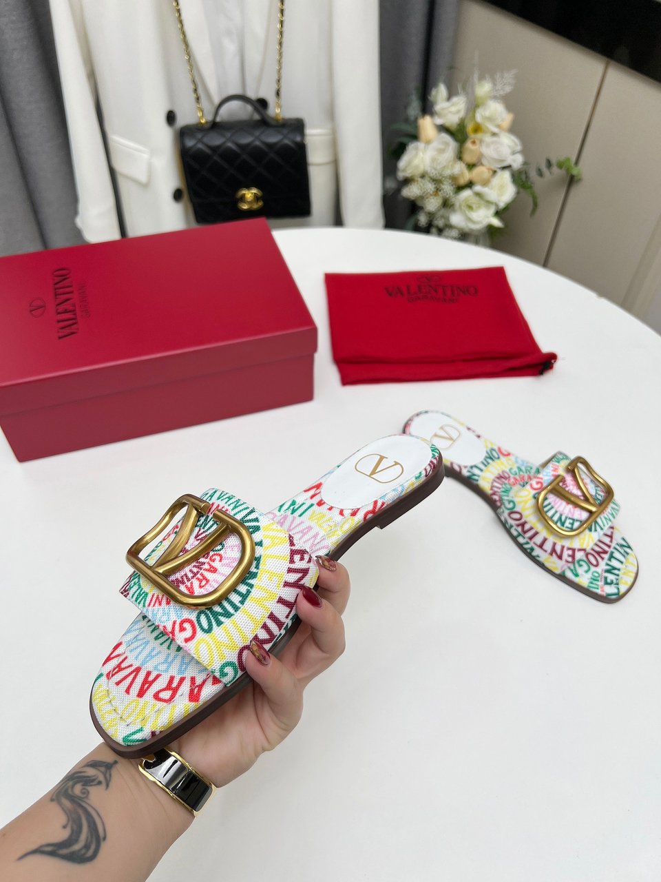 Valentino Garavani Escape Slide Sandal In Canvas With Valentino Loop Print Ws0Bd5Ful Qd7 view 6
