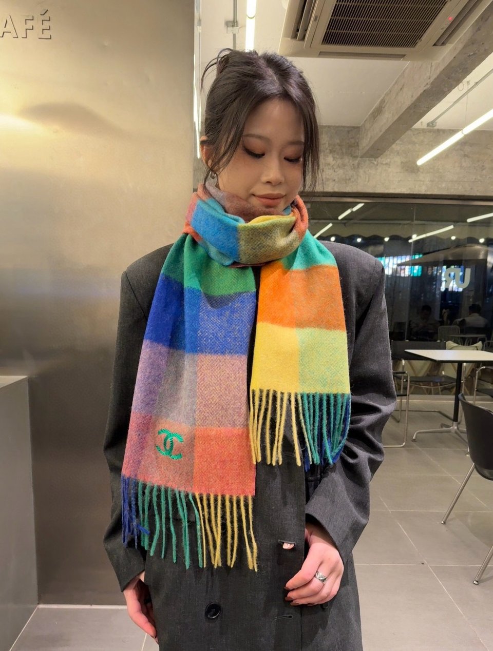 Chanel Cashmere Scarf Colorblock Multicolor For Women 200cm view 3