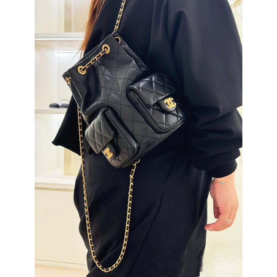 Chanel Lambskin Backpack Black view 4