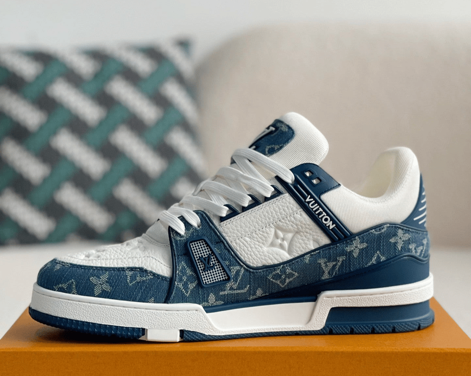 Louis Vuitton LV Trainer Sneaker Monogram Canvas Blue Virgil Abloh for Men view 4