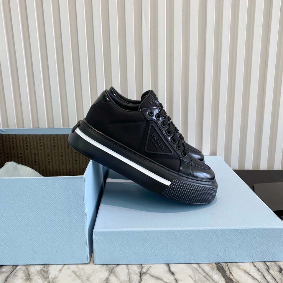 Prada Macro Re-Nylon And Brushed Leather Sneakers Black 2Eg3763Lf5F0632 view 10