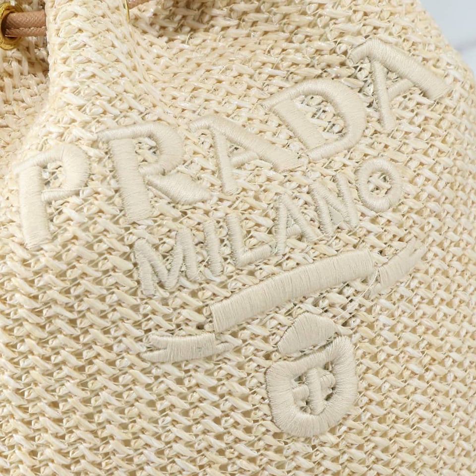 Prada Crochet And Leather Bucket Bag Natural 24Cm view 7