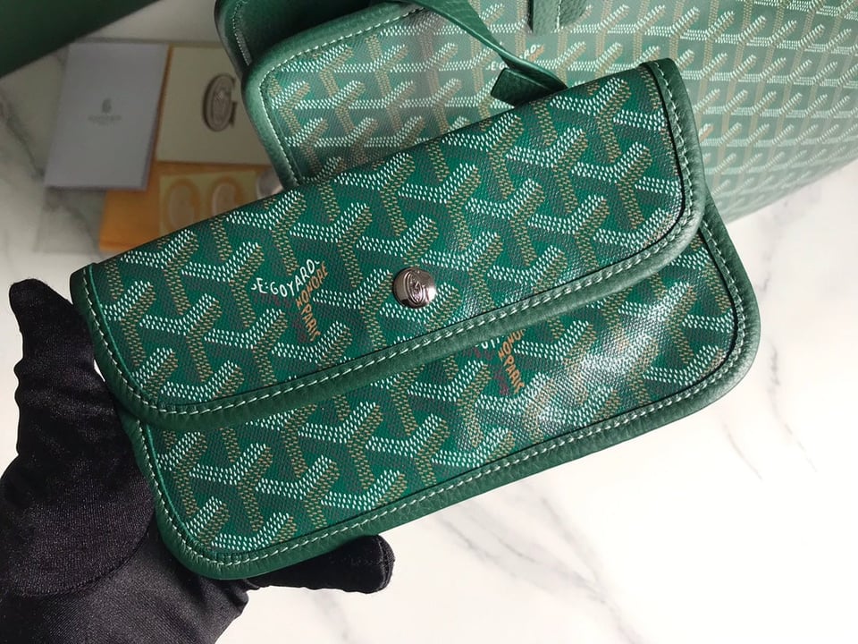 Goyard Hardy Pm Bag 40 Cm Green Goyardine Canvas And Taurillon Leather Trim view 8