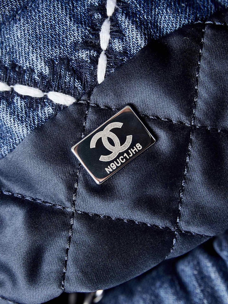 Chanel 22 Mini Backpack Stitched Blue Denim Silver Hardware view 5