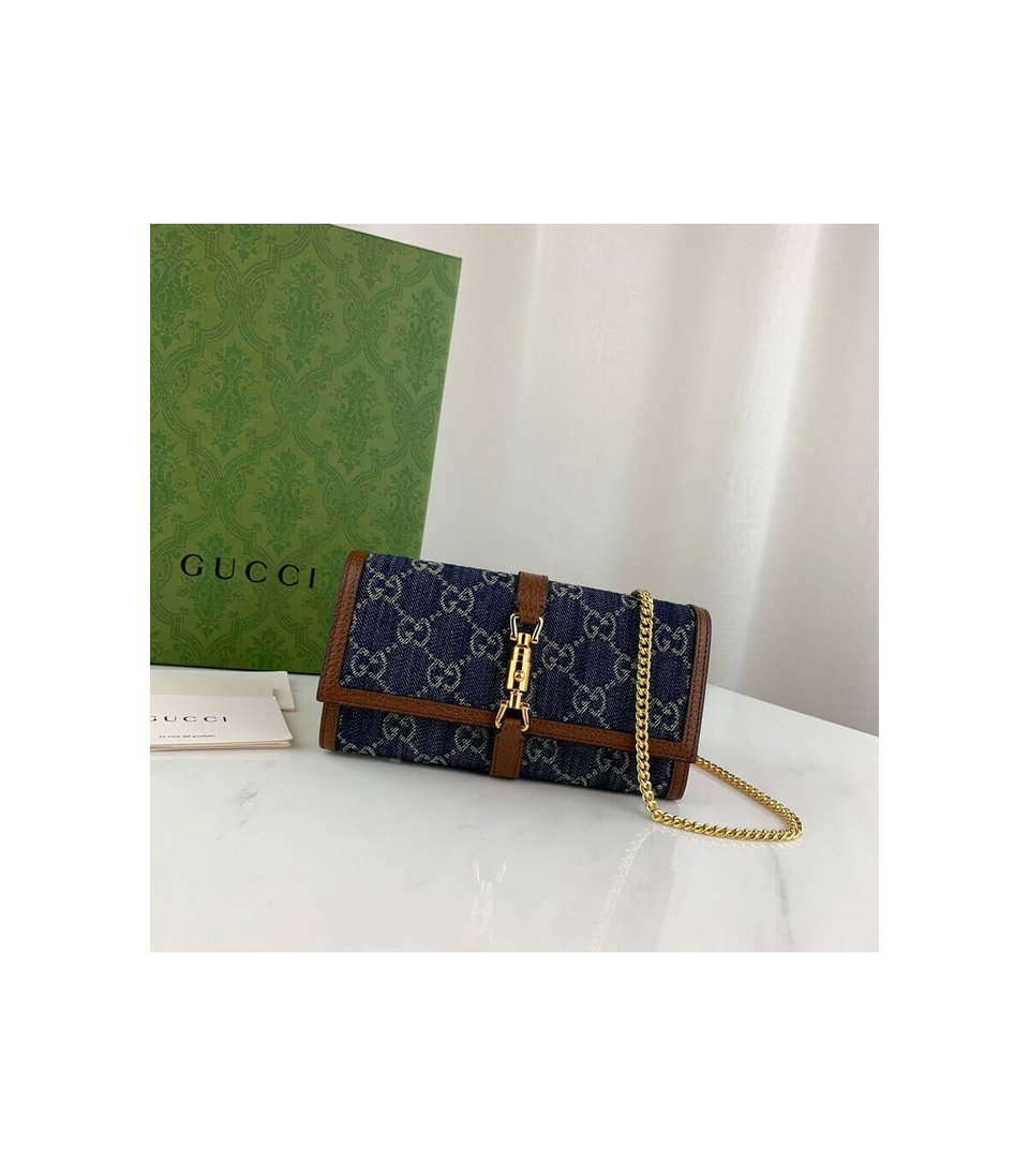 Gucci Jackie 1961 Chain Wallet in Blue Denim 19cm view 5