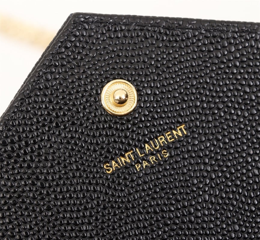 Saint Laurent Cassandre Matelasse Chain Wallet In Grain De Poudre Embossed Black Gold 22Cm 377828 Bow01 1000 view 6